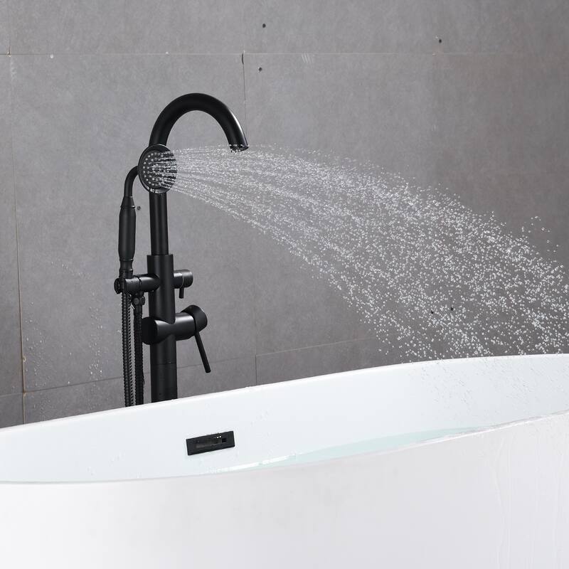 BATHLET Freestanding Bathtub Floor-Mount Faucet Tub Filler with Hand Shower