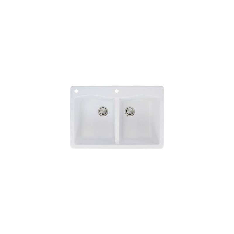 Transolid Aversa 33in x 22in silQ Granite Drop-in Double Bowl Kitchen Sink with 1 Pre-Drilled Center Faucet Hole - 22" x 33" x 9.5"/CA