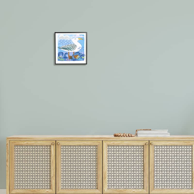 Stupell Whimsical Seagull Bird Layered Ocean Waves Painting Framed Wall Art, Design by unknown