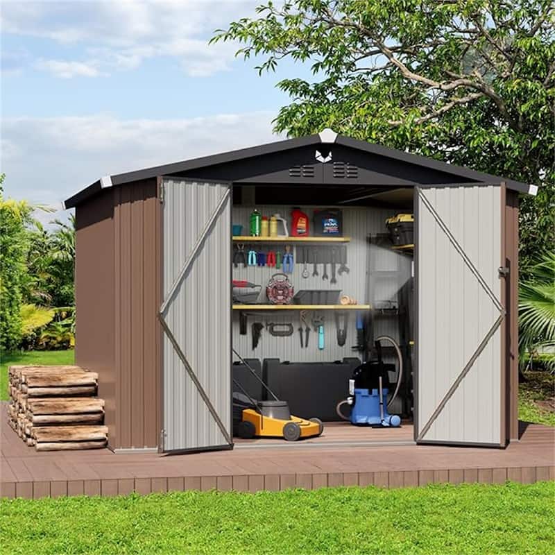 Metal Garden Sheds 10FTx8FT Outdoor Storage Shed - Brown