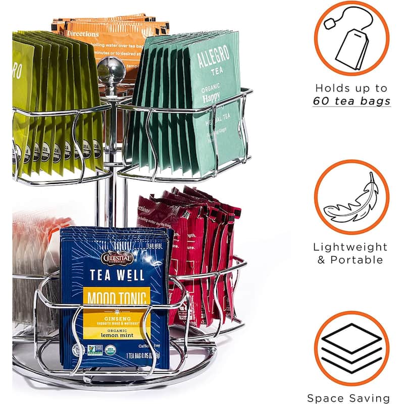 Sorbus Spinning Carousel, 2 Tier Revolving Lazy Susan, Tea Caddy Organizer for Countertop
