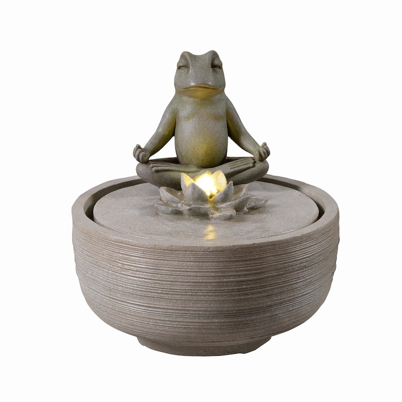 LED Lighted Frog Meditating Outdoor Garden Water Fountain - 15.5"