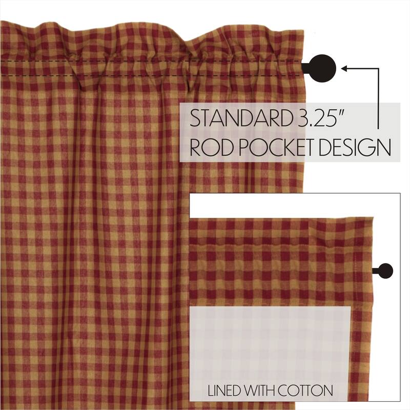 Primitive Kitchen Curtains VHC Check Tier Pair Rod Pocket Cotton