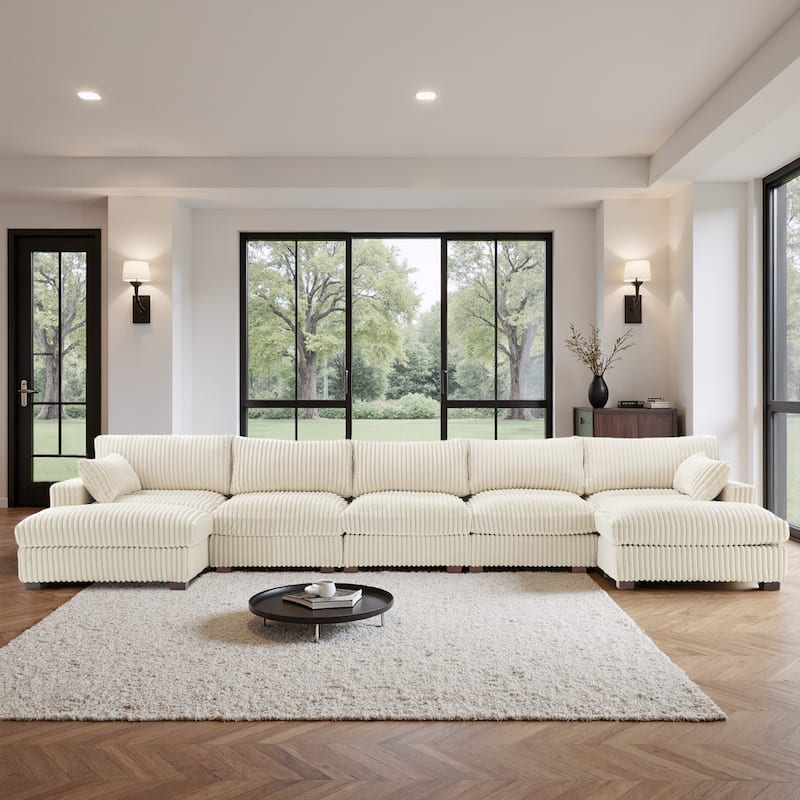 Plush Cotton Flannel Modular Sectional Sofa with 2 Ottomans