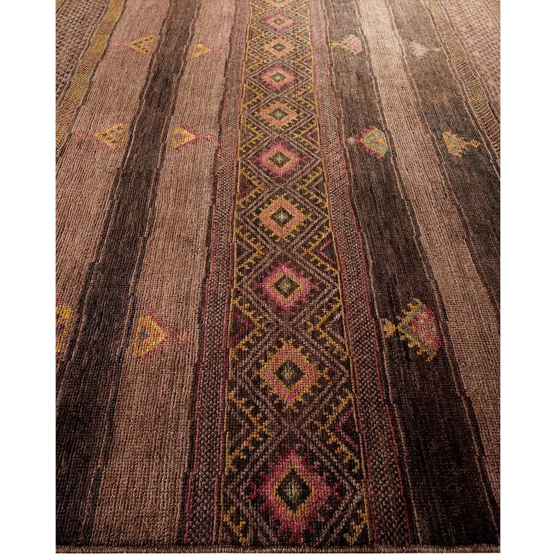 Overton Hand Knotted Wool Vintage Inspired Modern Contemporary Overdyed Brown Area Rug - 8' 3" x 10' 3"