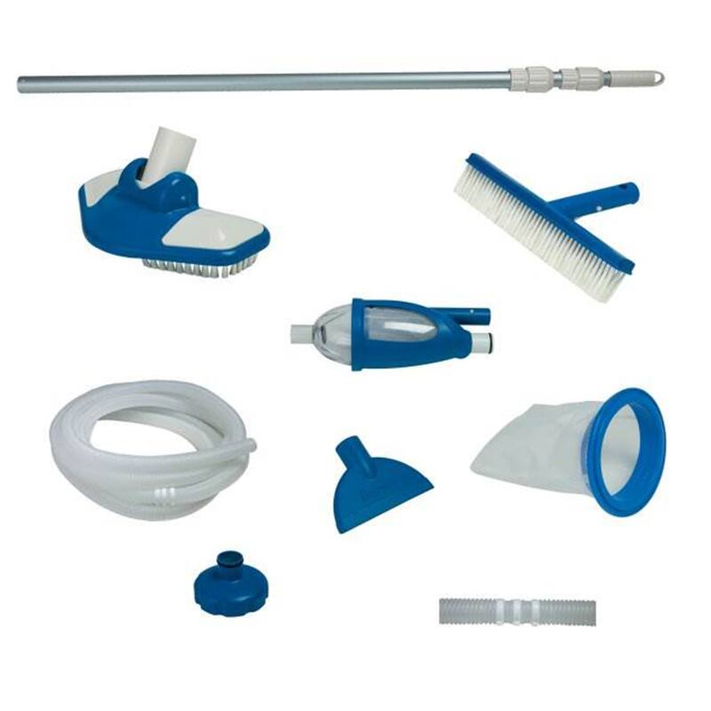 Intex Deluxe Maintenance Cleaning Kit & 12-Foot Round Frame Easy Set Pool Cover - 7.62