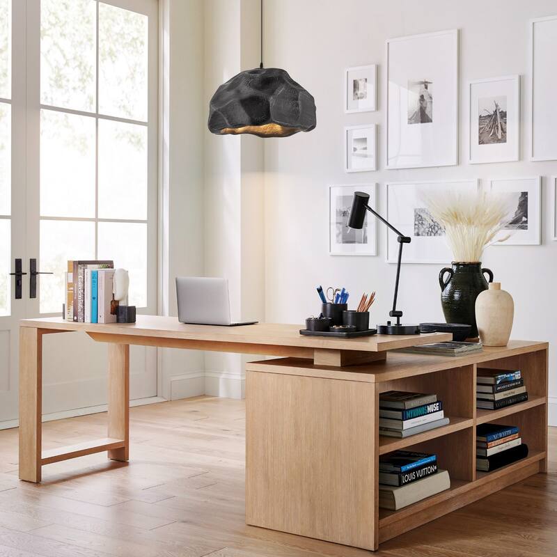 1-Light Modern Black Creative Rock-Shaped Pendant Light - 20.47 in. W x 12.99 in. H x 19.69 in. D