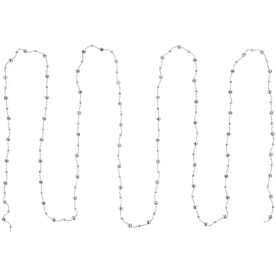 Shiny Mirrored Disco Ball Beaded Christmas Garland - 15' x .5" - Silver - Unlit