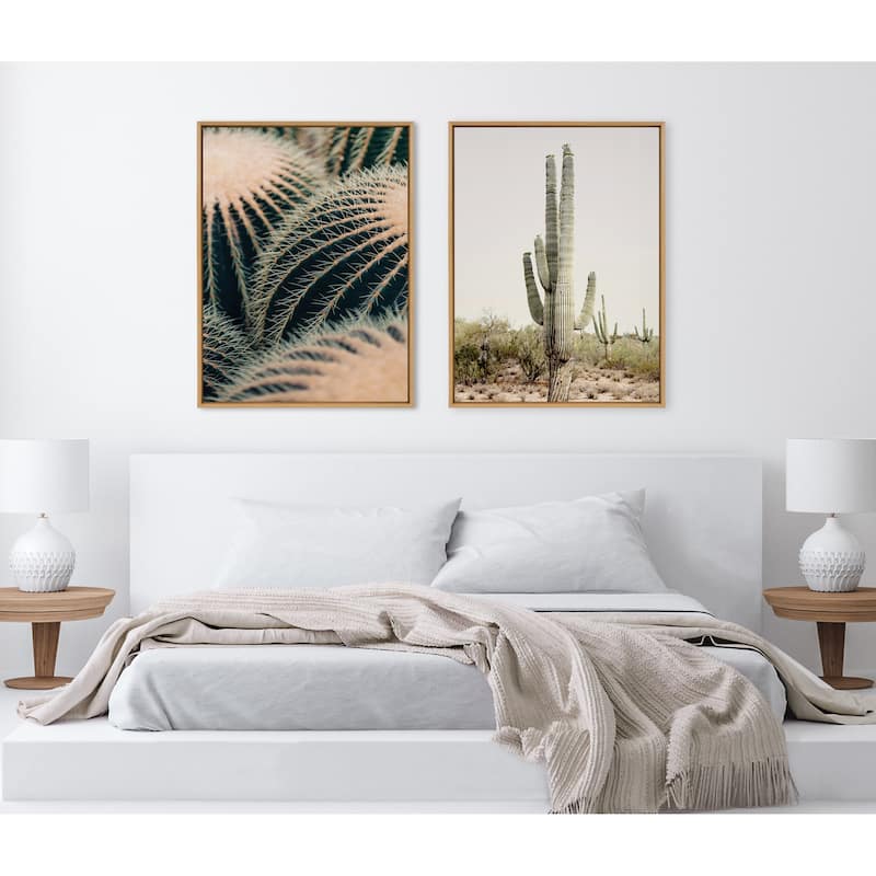 Kate and Laurel Sylvie Barrel Cactus Framed Canvas by Alicia Bock
