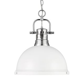 Yep by Golden Lighting Duncan 1-light 14in Chain Hung Pendant in Chrome and Matte White shade