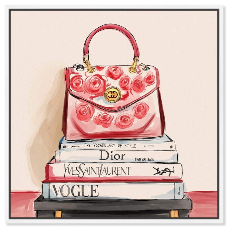 red flowers handbag Canvas by Art Remedy - White - 40" x 40"