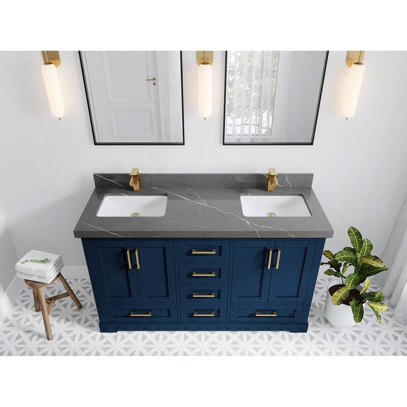 Willow Collection 60 in W x 22 in D x 36 in H Boston Double Bowl Sink Bathroom Vanity with Countertop