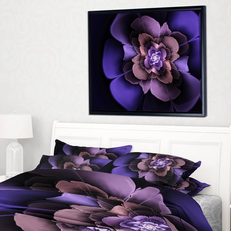 Designart "Blue Fractal Flower in Dark" Floral Framed Canvas Art Print