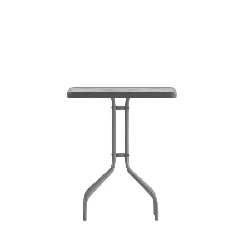 23.5" Square Tempered Glass Metal Table with Smooth Ripple Design Top