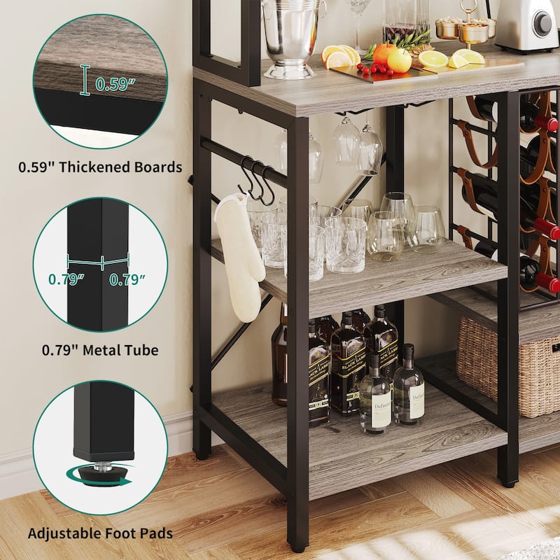 6-Tier Bakers Rack with Power Outlets Coffee Bar Station with Wine Glass Holder and Microwave Oven Stand