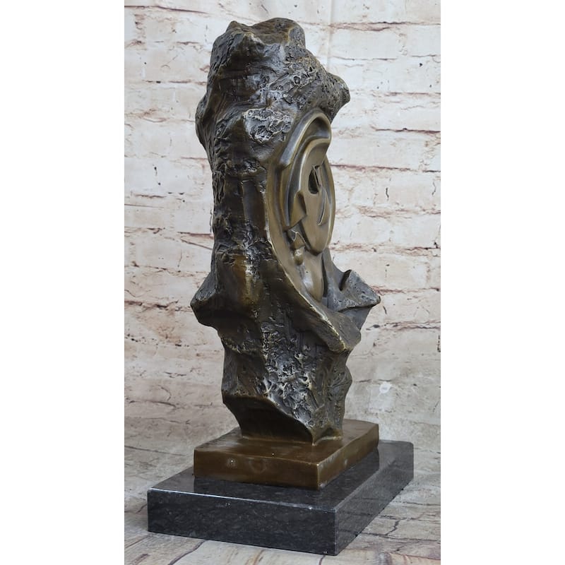Handmade Abstract Bronze Face Sculpture Marble Base Modern Cubism Home Statue
