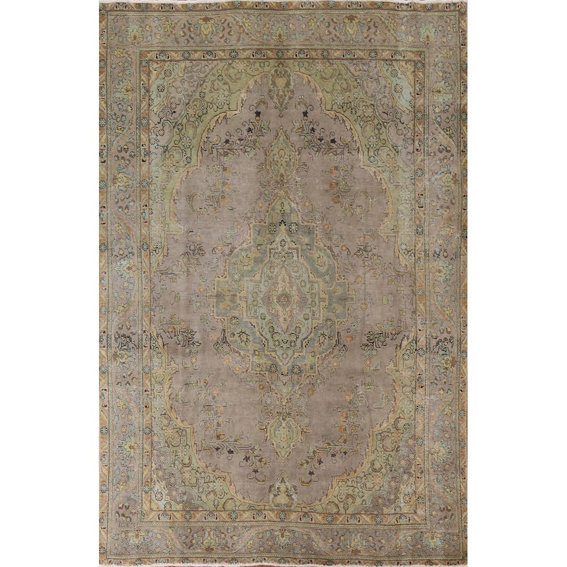 Hand Knotted Oriental 100% Wool Carpet Traditional Medallion Brown Tabriz Area Rug - 11' 0'' X 7' 8''