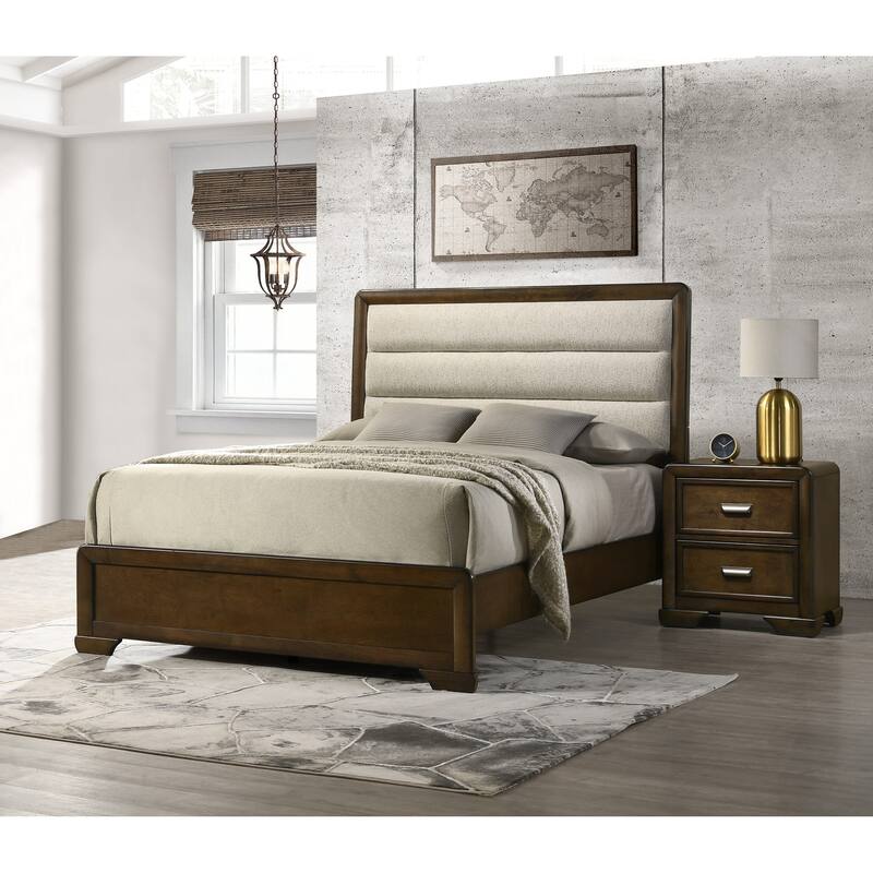Dark Brown Contemporary Nightstand with 2 Storage Drawers, Metal Pulls, Wooden Construction