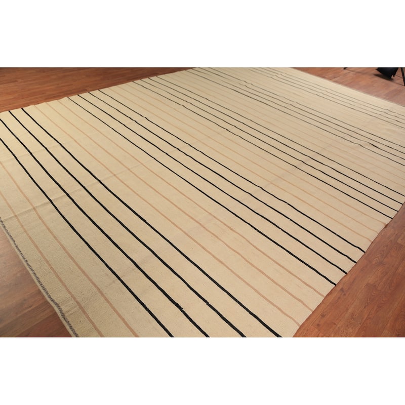 All-Over Striped Kilim Oriental Large Rug Wool Carpet - 10'0"x 14'1"
