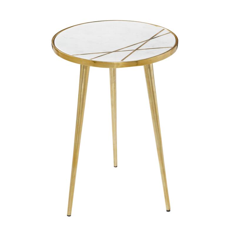 Gold Aluminum Accent Table with Marble Top with Gold Inlay - 15 x 15 x 20Round