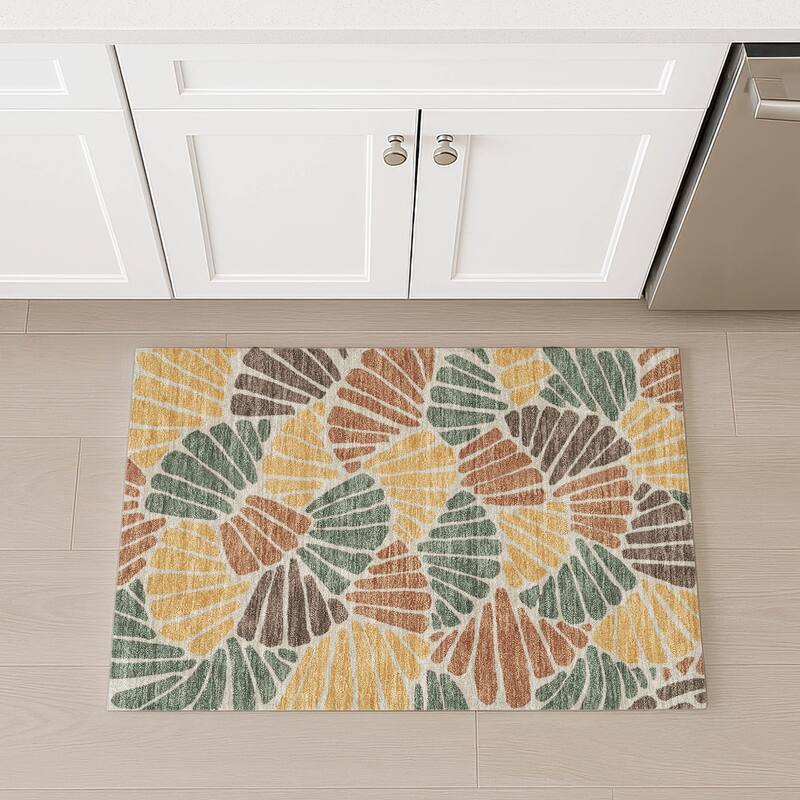 Machine Washable Indoor/ Outdoor Floral Modern Chantille Rug