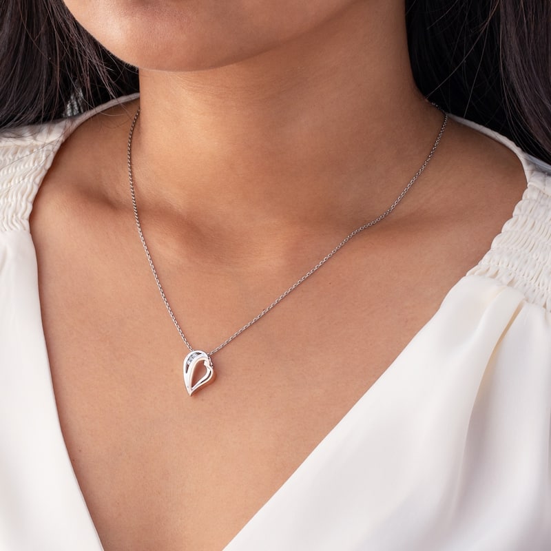 Two-Tone Sterling Silver Hearts Pendant, Adjustable Chain