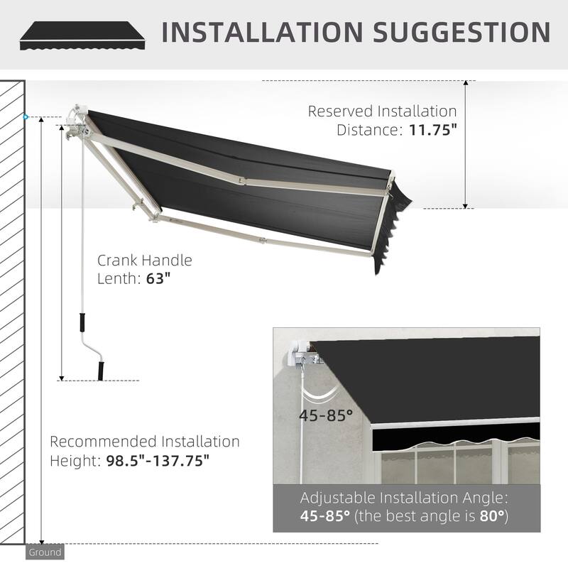 Outsunny 8' x 6.6' Patio Retractable Awning/Manual Exterior Sun Shade Deck Window Cover