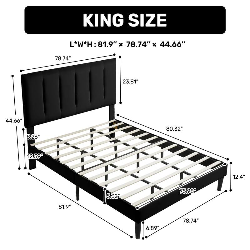 Upholstered Platform Bed Frame with Vertical Stripe Headboard