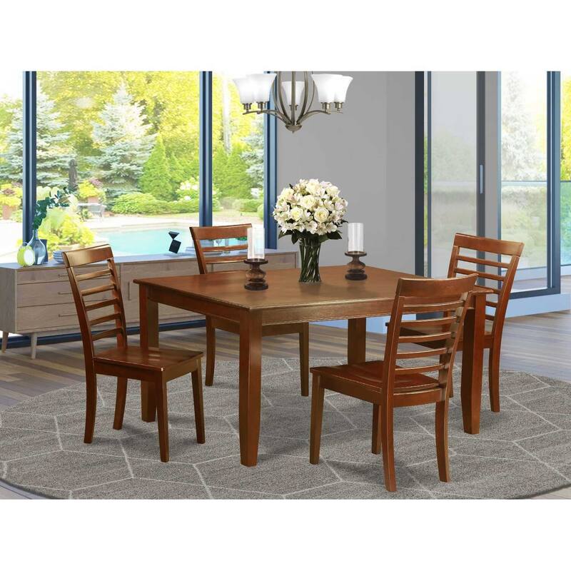 HomeStock 5-Piece Rectangle Mahogany Finish Solid Wood Top Dining table with 4 Chairs