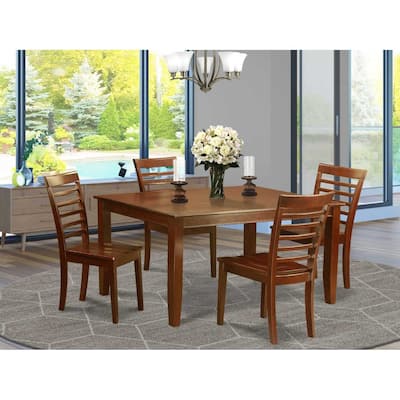 HomeStock 5-Piece Rectangle Mahogany Finish Solid Wood Top Dining table with 4 Chairs