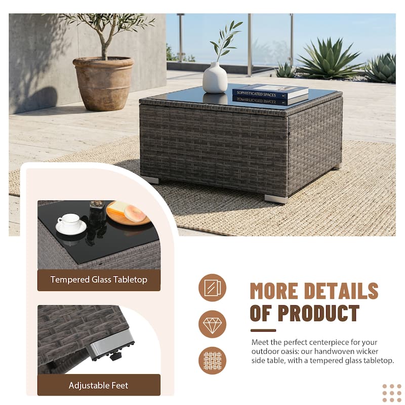 L-Shaped Outdoor Sectional Sofa, PE Wicker Patio Sofa Set with Table and Cushions