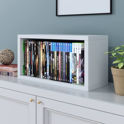 Way Basics Media Storage Rack Shelf Organizer Holds 30 PS5 Games DVDs Blu-Rays, White