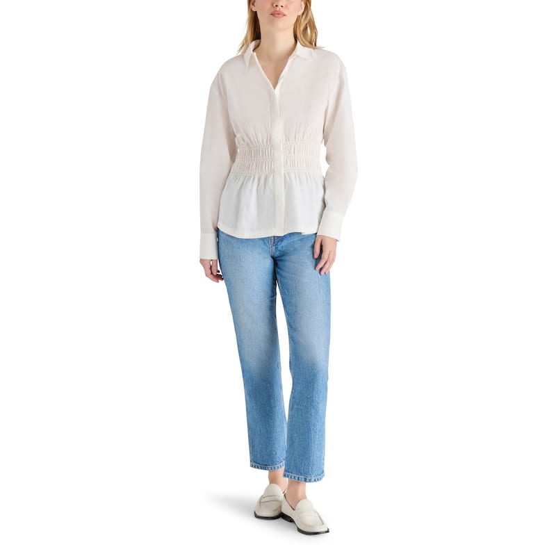Steve Madden Marisol Smocked Button-Up Top - Antique - S
