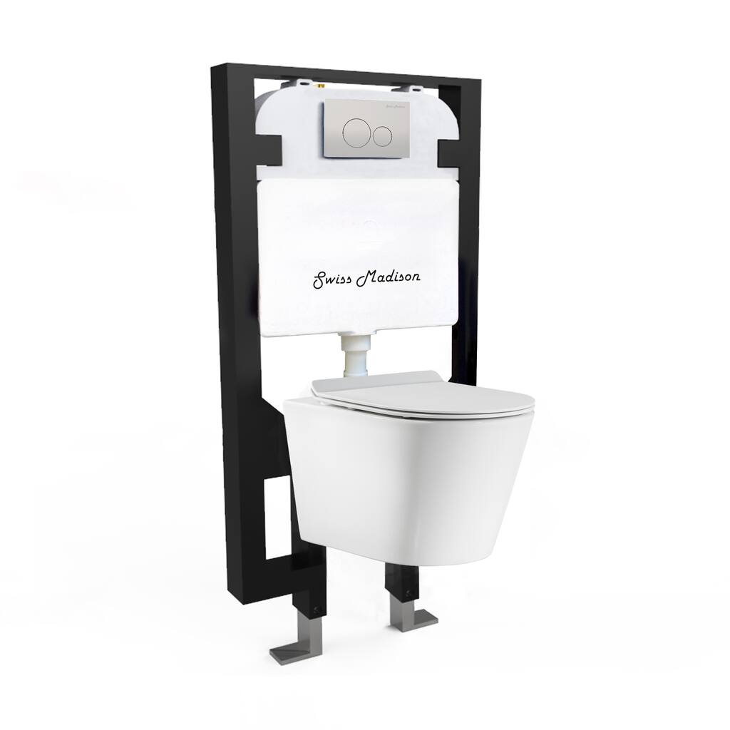 Swiss Madison Well Made Forever - Lucerne Wall-Hung Round Toilet Bundle, Glossy White - 24" x 19.3" 19.7"