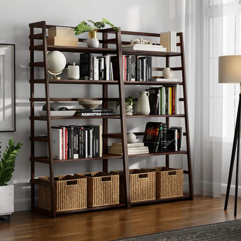 WYNDENHALL Normandy 30 inch Solid Wood 5 Shelf Ladder Bookcase (Set of 2) - Brunette Brown