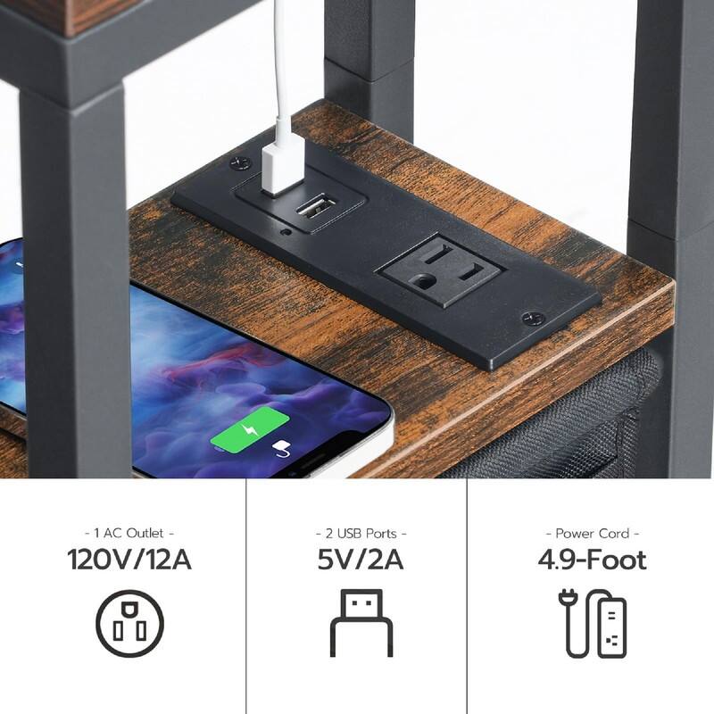 C Shaped Side Table with Charging Station - 20.5"D x 15.4"W x 24"H