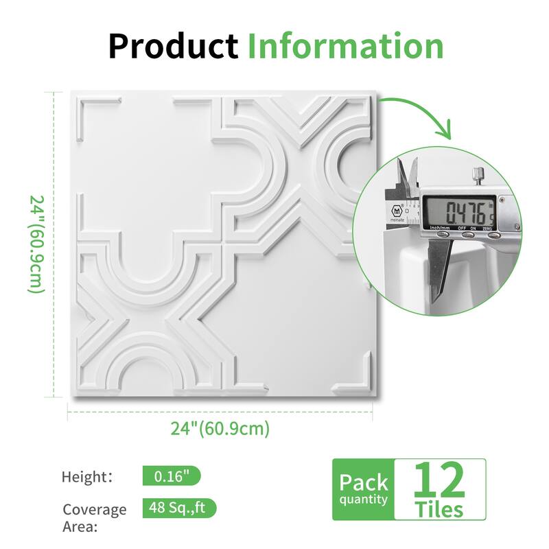 Art3d 3D PVC Ceiling Tiles, 3D Wall Panels, 2x2 ft. (pack of 12)