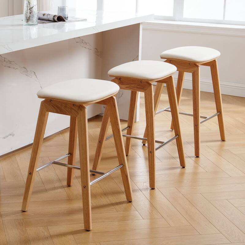 26-Inch Faux Leather Wood Counter Stools Set of 1/2/3 - 26"H x 18.1"L x 16.5"D