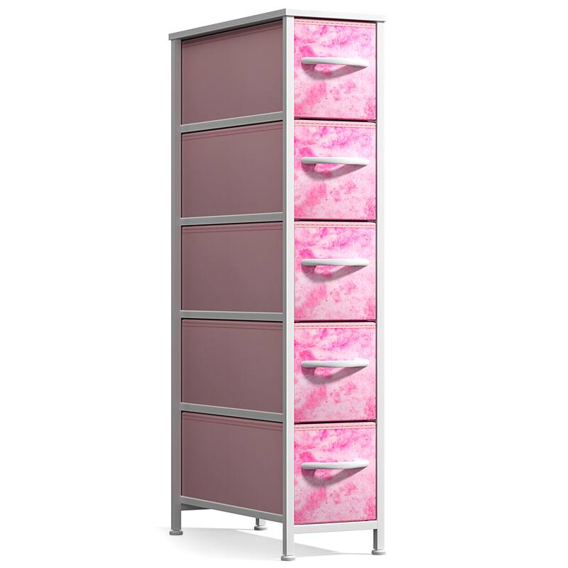 Sorbus Narrow Dresser with 5 Drawers - Vertical Slim Storage Chest of Drawers with Steel Frame, Wood Top & Easy Pull Fabric Bins