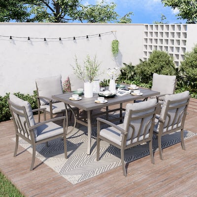 7-Piece Aluminum Patio Dining Set with Table and Washable Light Gray Cushions
