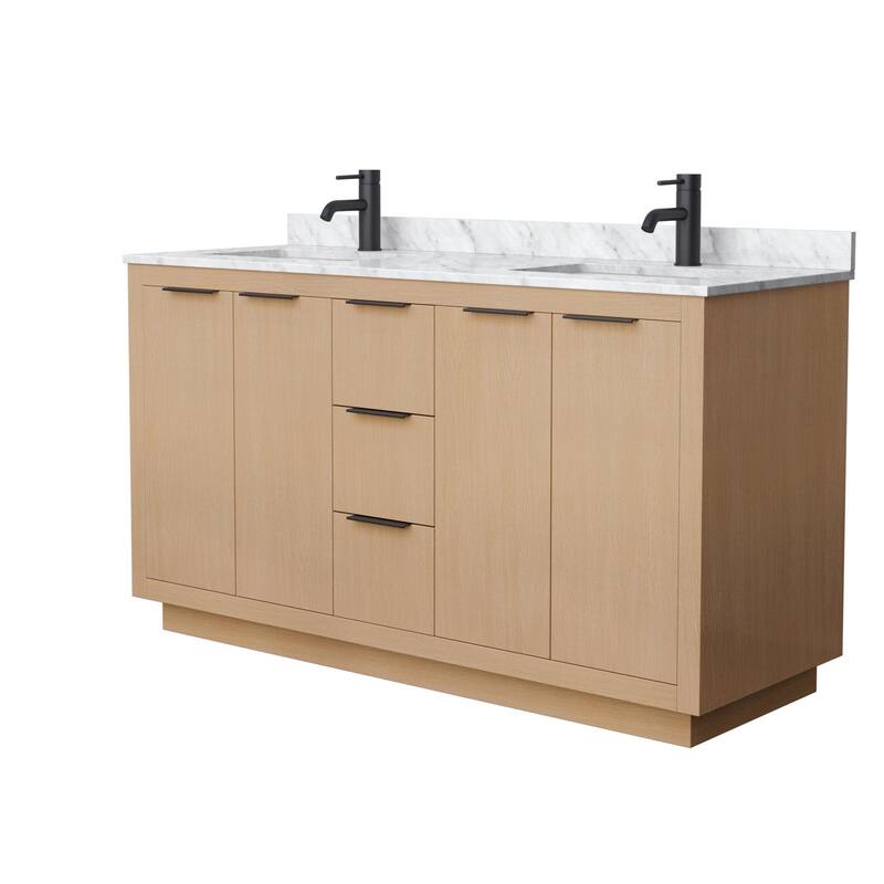 Wyndham Collection Maroni 60" Free Standing Double Basin Vanity Set - Light Straw / White Carrara Marble Top / Matte