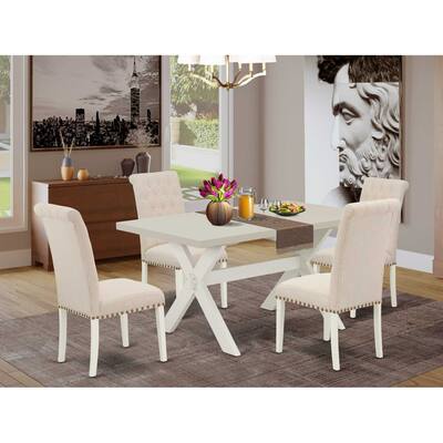 HomeStock 5-Piece Natural Oak Finish Solid Wood Top Dining table with 4-Chairs with Lattice Back