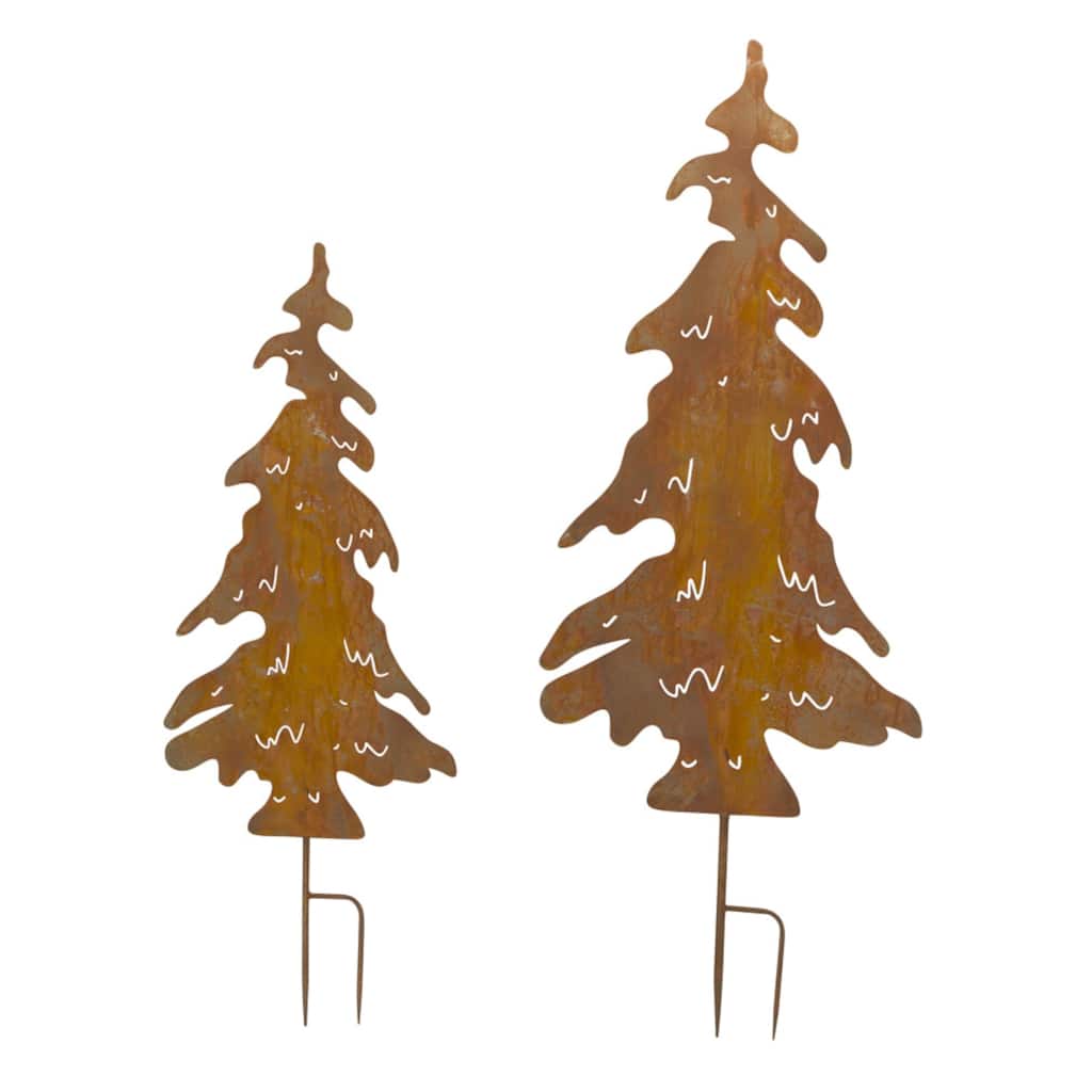 Set of 2 Brown Tree Cut-Out Stake Christmas Decor 54"