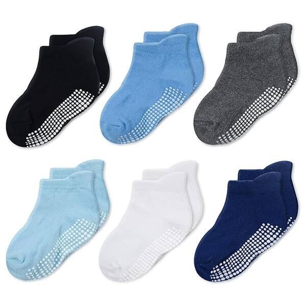 slide 2 of 6, CozyWay Non-Slip Ankle Style Socks with Grippers, 6 Pack for Comfy Baby Boys and Girls