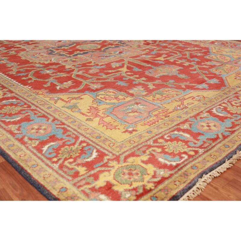 Heriz Serapi Indian Area Rug Hand-Knotted Wool Carpet - 9'0"x 11'10"