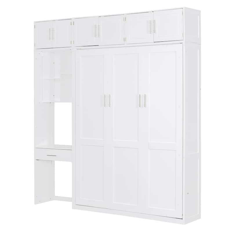Space-Saving Murphy Bed with Desk, Shelves, and Top Cabinet, Easy Foldable