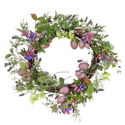 22" Flowering Pink Eggs Easter Wreath