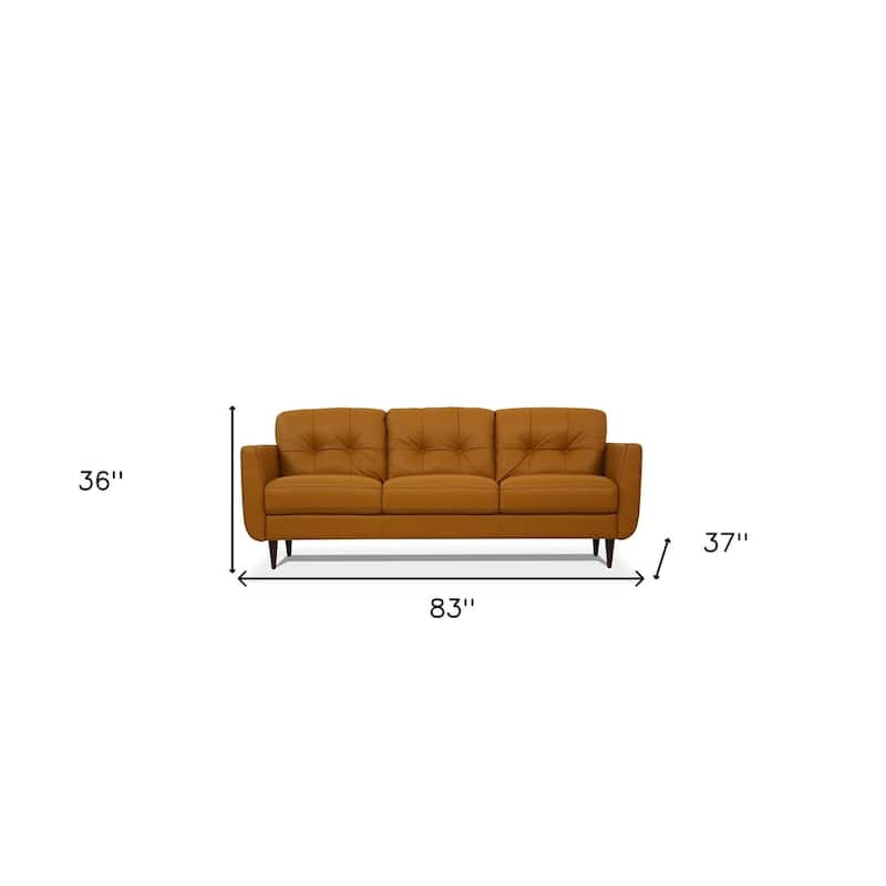 HomeRoots 83" Orange Leather Sofa With Black Legs - 83