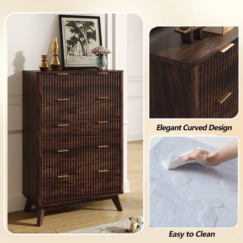 Modern 5 Chest of Drawers, Wood Dresser for Bedroom, Living Room
