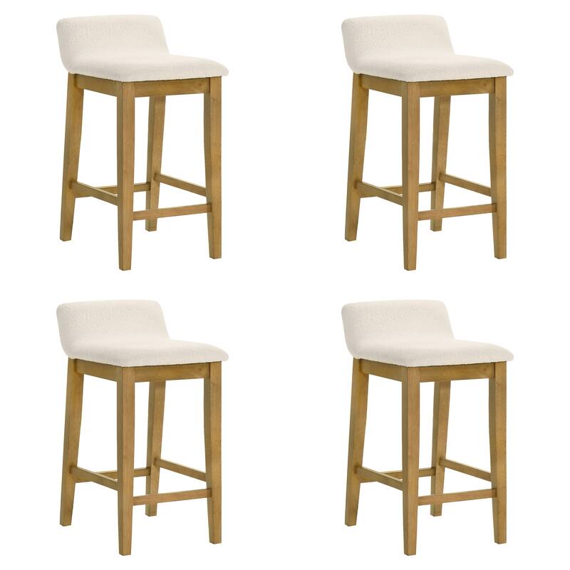 Annikah Low-Back Boucle Bar Stool, Counter Height Kitchen Barstool with Wood Legs - Set of 4 - Amber Glow - Counter Height